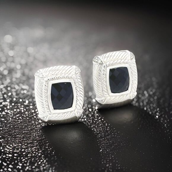 Judith Ripka Estate Onyx Omega Back Earrings Sterling Silver 14 Grams JR1 - Picture 3 of 14